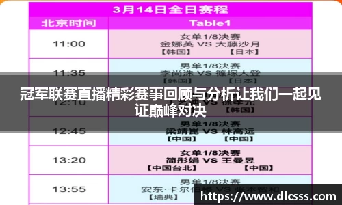 冠军联赛直播精彩赛事回顾与分析让我们一起见证巅峰对决